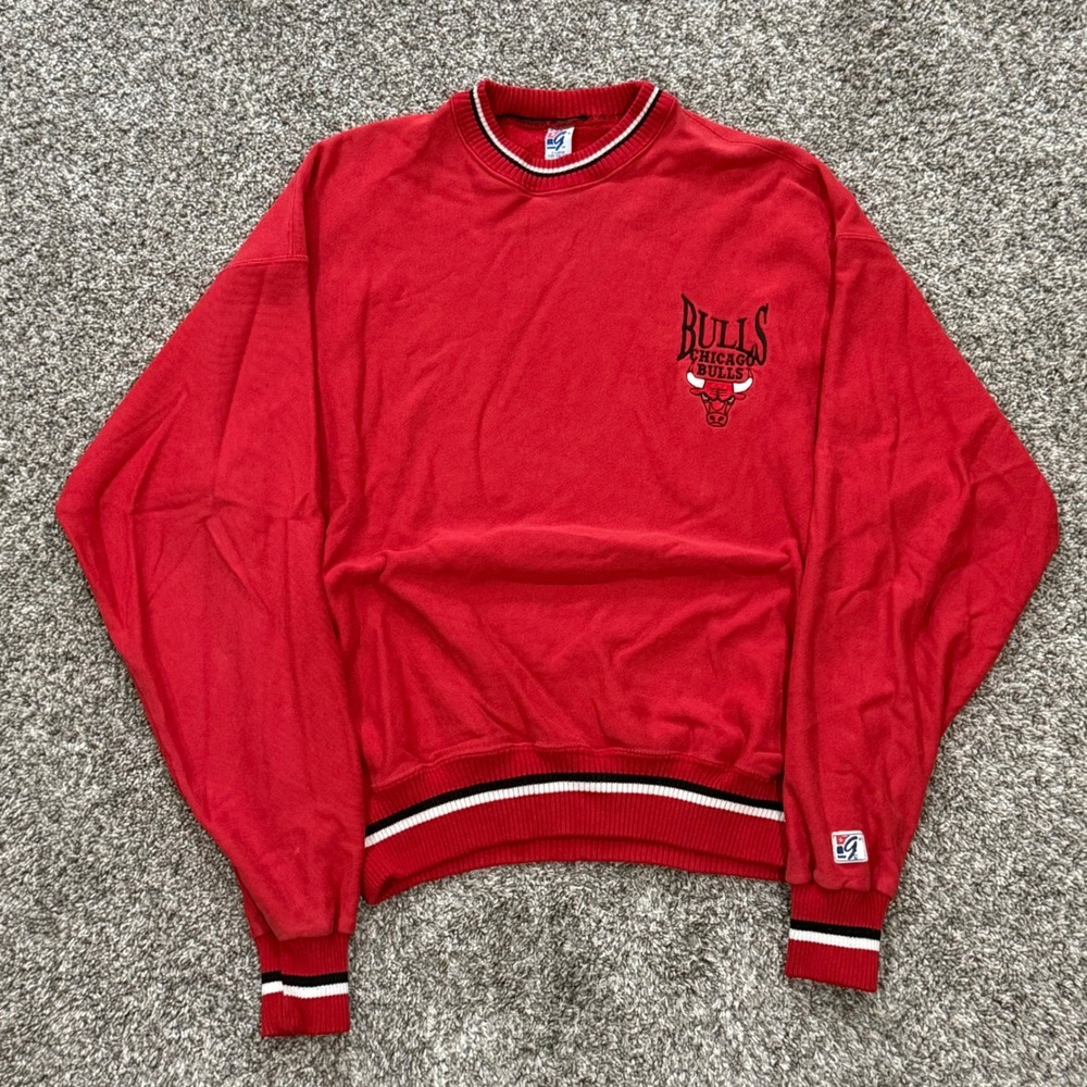Vintage 90s Chicago Bulls Crewneck Sweatshirt Mens XL Red Embroidered NBA - Picture 2 of 7